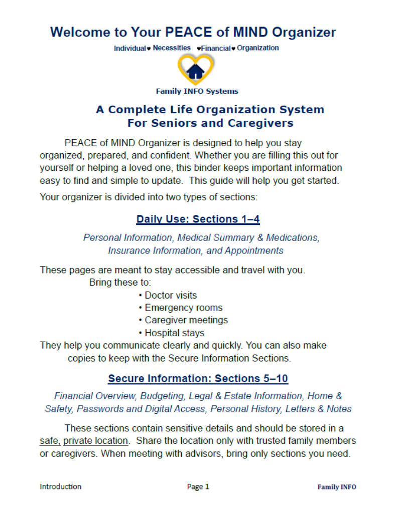Peace of Mind Organizer - Printable and Fillable PDF