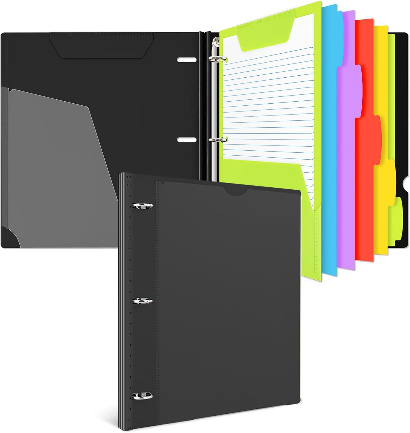 All-in-one Telescoping Binder Notebook, Refillable 3 Ring Notebook Binder with 1 Plastic Movable Pocket Folder,5 Plastic Subject dividers