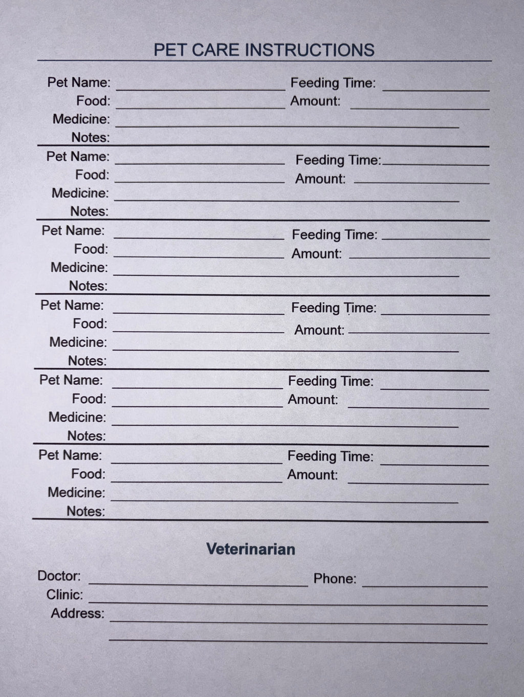 Pets are family, too. Pet Care Information download. Fillable, printable page