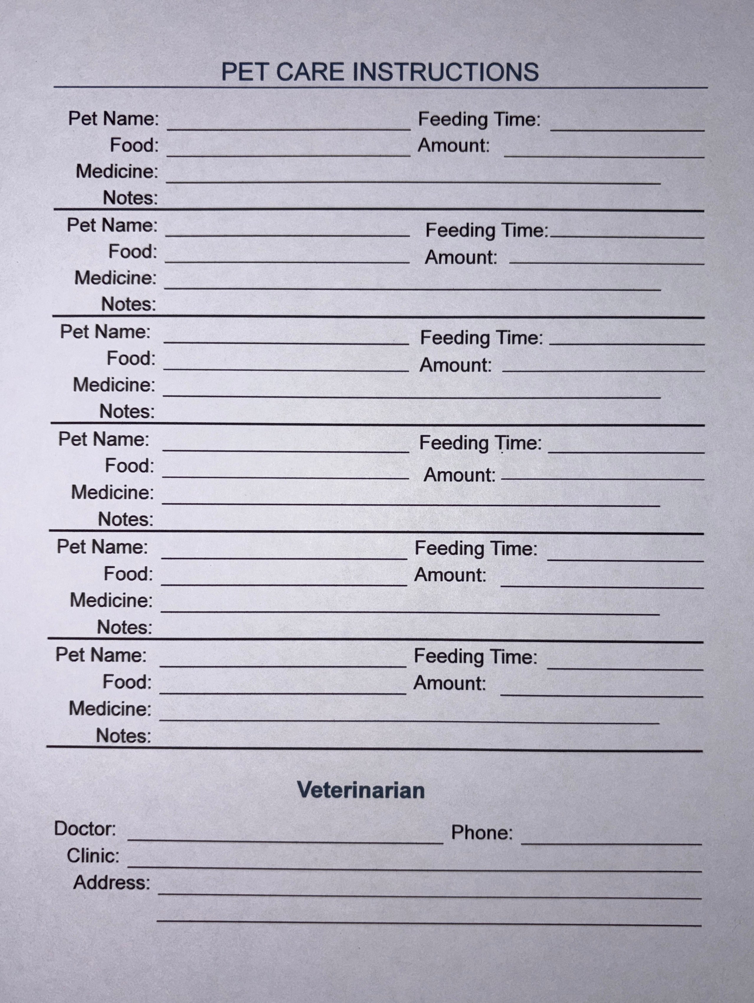 Pets are family, too. Pet Care Information download. Fillable, printable page
