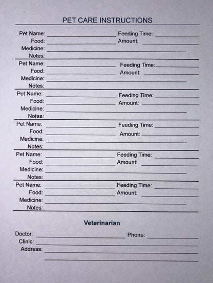 Pets are family, too. Pet Care Information download. Fillable, printable page