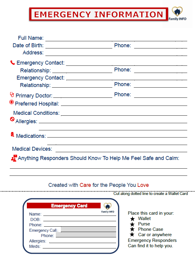 Emergency Information Sheet (Free Download)