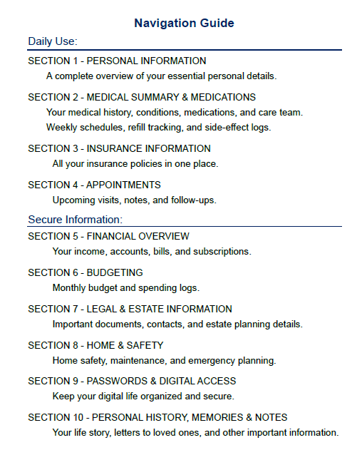 Family Emergency & Life Info System - 30 page Printable and Fillable PDF