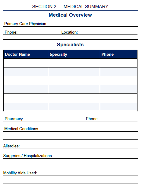 Medical Overview & Medications Organizer - Printable and Fillable PDF