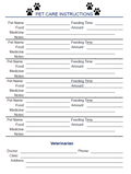 Pets are family, too. Pet Care Information download. Fillable, printable page