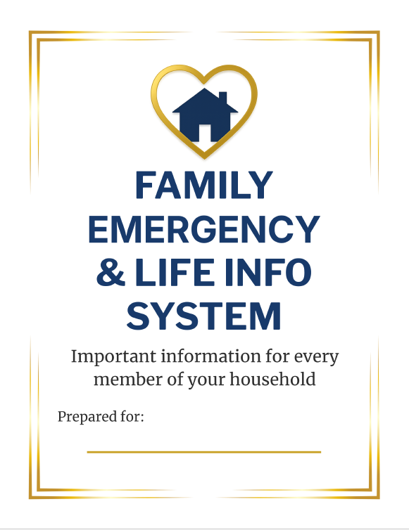 Family Emergency & Life Info System - 30 page Printable and Fillable PDF