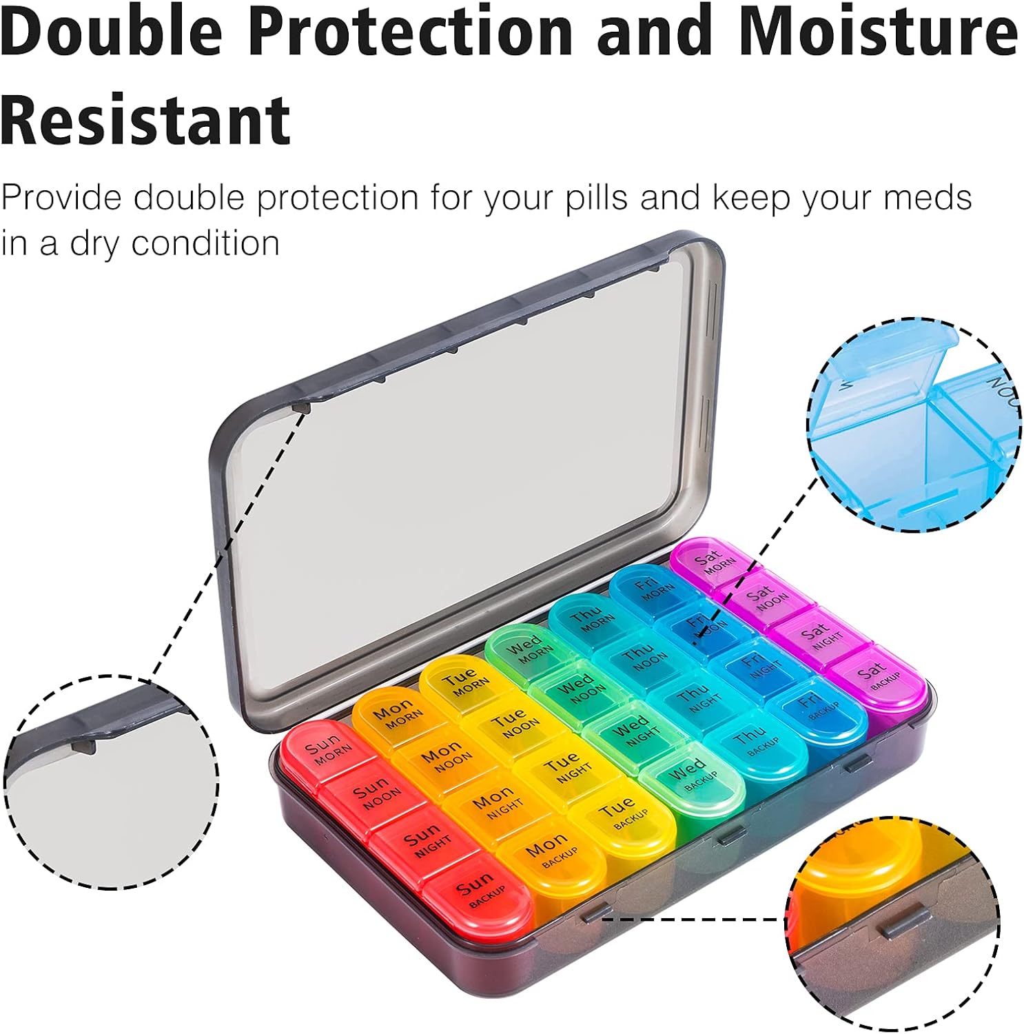 Pill Organizer 4 Times a Day - 7 Days, Large Weekly Medicine Pill Organizer for Travel with Removable Individual Containers